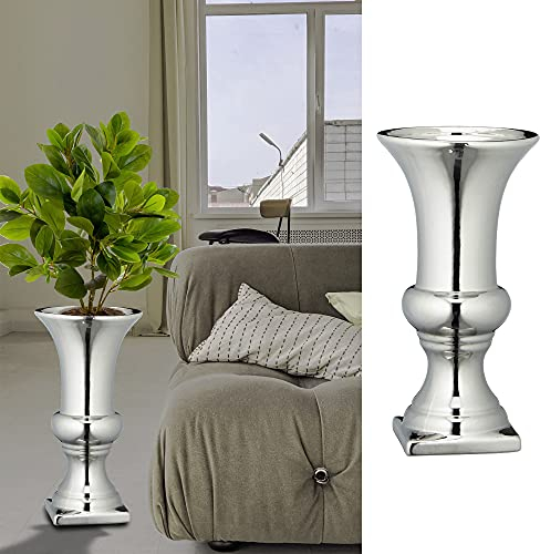 Vase de sol argenté brillant - Hauteur : 30 cm - Aspect métal grès - Vase décoratif (1 x vase de sol H 30 cm)