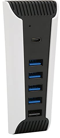 5 Port USB Hub for PS5, High‑Speed Expansion Adapter with USB C Ports, 4 USB, 1 USB Charging Port and 1 Type‑C Output Port Compatible with PS5 Console