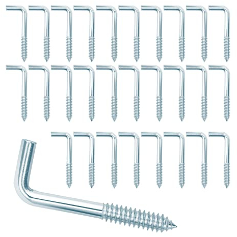 Deolven Ganci a Vite, 100 Pcs Gancio a Forma di L, Ganci per Quadri Muro, Legno, Tazza e Appendere, 18 x 40 mm