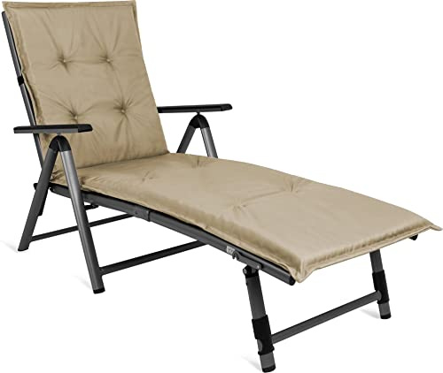 normani Gartenliege Auflage Sonnenliege Polster Polsterauflage mit weicher 6 cm Füllung - Liegepolster aus wasserdichtem Material und Befestigungsbändern 195x55 cm Beige 195 x 55 x 6 cm