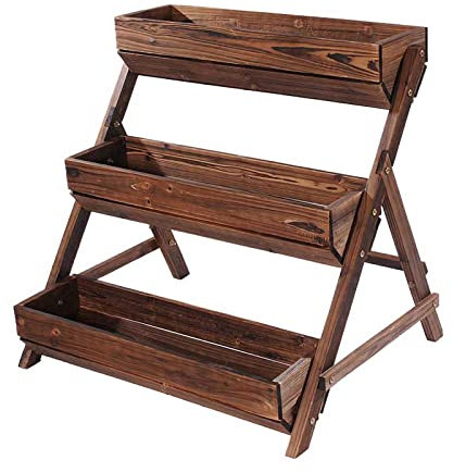 Support de Pot de Fleur en Bois à 3 Niveaux pour jardinière, échelle, Jardinier, étagères de Rangement, lit de Jardin surélevé pour Fleurs, Herbes, légumes, Naturel