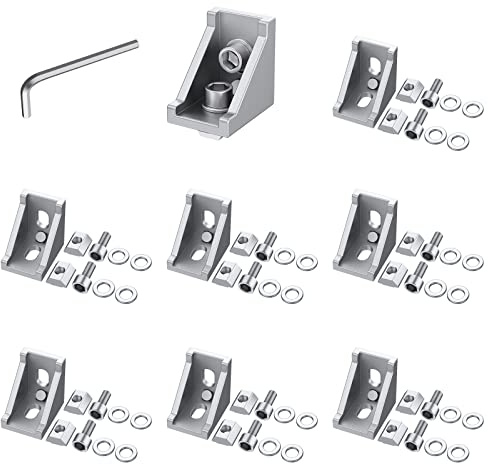 VORXEON 8PCS Aluprofil Winkel 20x20 Nut6 M5 Winkelverbinder Eckverbinder Mit 16x Nutenstein 28x28x20mm Für DIY-Projekte 3D-Drucker CNC(Befestigungsmaterial)