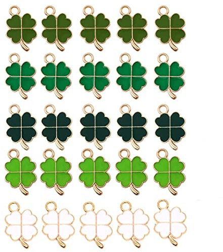 SURALIN 25PCS Glücksbringer Vierblättriges Kleeblatt, Vierblättrige Kleeblatt Anhänger Metall Halsketten Zubehör DIY Kleine Geschenke Glücksbringer