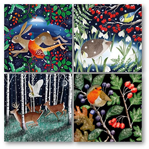Museums & Galleries Tarjetas de Navidad benéficas, paquete de 20 unidades, diseños surtidos, animales del bosque, diseños de vida silvestre de invierno de 4 x 5, paquete múltiple de tarjetas de