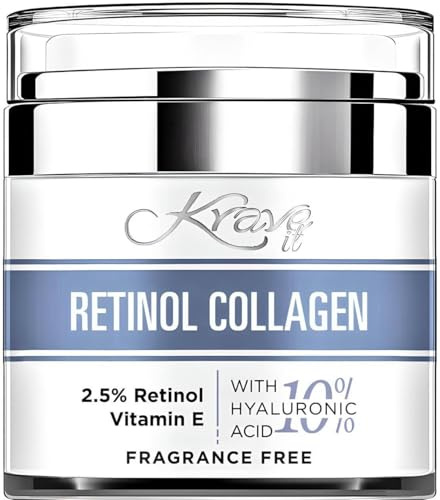 Day & Night Face Cream 2.5% Retinol Collagen Hydrating Moisturizer, Natural Anti Aging Cream with 10% Hyaluronic Acid, Vitamin E, Wrinkle & Neck firming Cream for Women, Fragrance Free,1.7 Fl. Oz