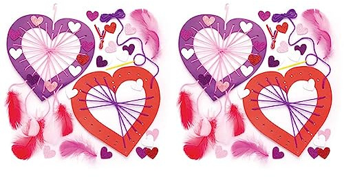 Baker Ross Traumfänger-Bastelsets „Herz“ (4 Stück) – für Kinder zum Gestalten, Dekorieren und Verschenken zum Valentinstag und Muttertag (Packung mit 2)