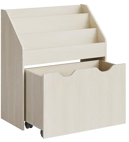SONGMICS Spielzeugregal, Bücherregal für Kinder, Kinderzimmerregal mit 3 Fächern und herausziehbarer Spielzeugkiste mit Rollen, Spielzeug-Organizer, Kinderzimmer, für Bücher, Spielzeug,GKR041N10