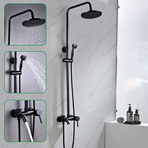 Brausegarnitur Handbrause Stange Regenschauer Duscharmatur Retro Duschset Badezimmer Duschamatur Duschsystem Badarmatur Regendusche Duschsatz Mit Wandmontage Armatur Badzimmer Rund Schwarz