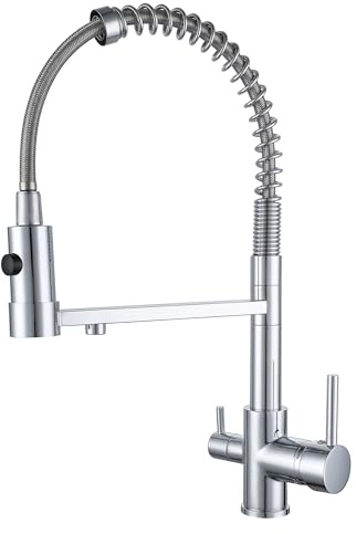 Rubinetto Da Cucina A 3 Vie In, Girevole A 360°, 3 in 1 Per Filtro Dell'Acqua, Rubinetto Cucina Con Doccetta Estraibile (Chrome)