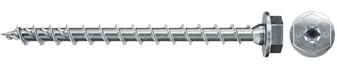 fischer PowerFast II HWTF 8,0 x 100, kraftvolle Holzbauschraube mit Sechskantkopf, Innenstern-Aufnahme und Vollgewinde, für den konstruktiven Holzbau, 50 Stk.