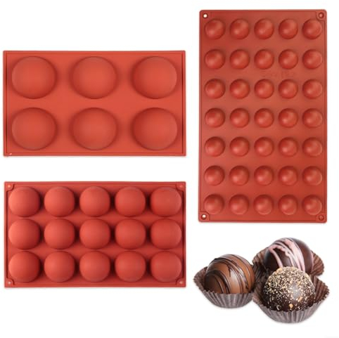 Wekuw Stampo SemiSfera 3 Pezzi Stampo Cioccolato Stampi in Silicone per Dolci Stampo Muffin Silicone per Fare Cioccolato, Torta, Gelatina, Mousse a Cupola(6/15/35 Cavità)