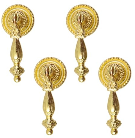 Nicerity 4Pcs Antique Style Drawer Tear Drop Cabinet Decorative Pull Handle Knob for Drawer, Dresser, Wardrobe (Golden)