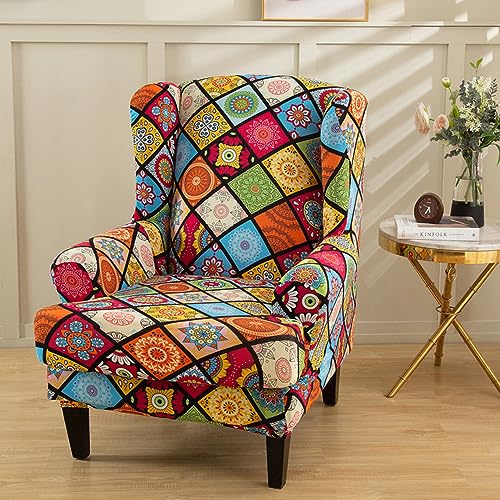 Hixingo 2-Teilig Ohrensessel Überzug, 3D-Geometrisch Sesselbezüge, Stretch Ohrensessel Bezug Abnehmbar für Wohnzimmer Schlafzimmer Hotel Sesselschoner (One Size,Bunt)