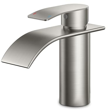 FORIOUS Robinet de Salle de Bain,Mitigeur Lavabo Cascade en Acier Inoxydable, Mitigeur Monocommande pour Eau Chaude et Froide dans la Salle de Bain, Économiseur D'eau et D'énergie Nickel Brossé.