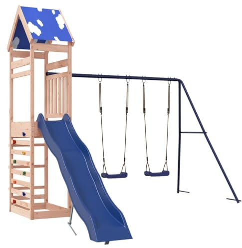 vidaXL Parque Infantil de Exterior Madera Maciza Douglas, Juego de Columpios de jardín, casa de Juegos con Columpio, Juego de Columpio y tobogán