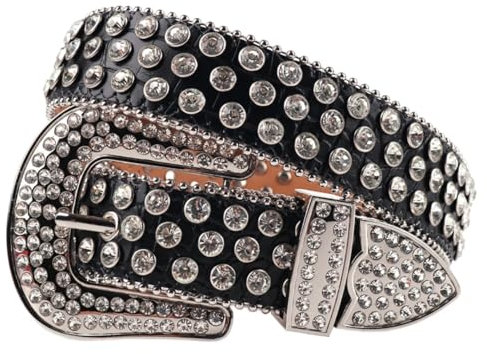 Damen-Strass-Gürtel, rund, Strass-Gürtel, Nietengürtel, Jeans, Gothic-Stil, Gürtel, schwarz / weiß, 42