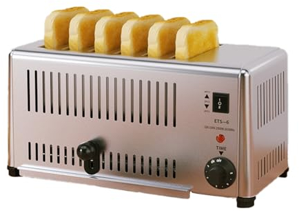 Kindevieft Tostadora De 6 Rebanadas, Tostadora De Pan Comercial EléCtrica, Tostadora De Bagels, Tostadora De Metal Ancha De 6 Ranuras, Tostadora De Acero Inoxidable para Encimera para Restaurante