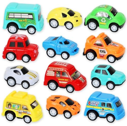 Cadimus Mini Spielzeugautos - 12 Wind-Up Autos, Zurückziehen Stadtautos für Jungen und Mädchen ab 3 Jahre