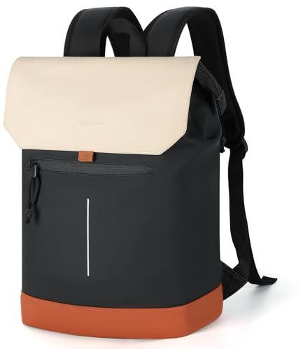 Lekeinchi Rucksack Damen- PU Leder Elegant Laptop Rucksack mit 15,6 Zoll Laptopfach, Daypack Tagesrucksäcke Travel Backpack Women Schulrucksack für Uni Schule Reise Business Teenager, Beige Schwarz