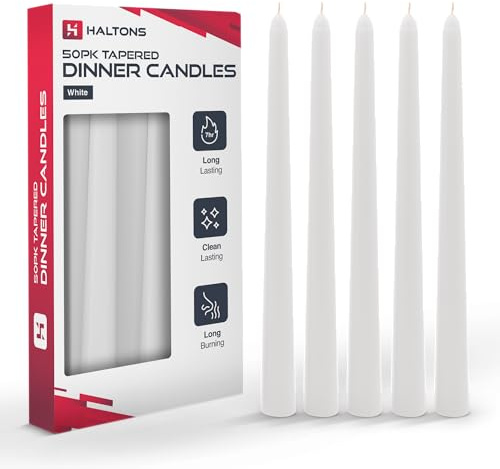 Haltons - Multipack of Long Tapered Candles - Unscented - 7-Hour Burn Time - Perfect for Dinner Parties, Events, Weddings & Home Decor - Clean Burning - Fits Most Candle Holders
