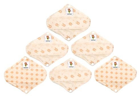 Kawaii Maxi Pads with Wings for Heavy Flow Periods, High Absorbency, Unscented Natural Cotton Breathable Reusable Women Sanitary Napkins, 6-Pack