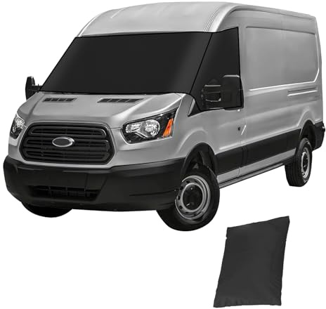 Frontscheiben-Abdeckung für Ford Transit Custom 2012–2024, schwarz, 600D wasserdicht, Verdunkelung, Sonnenschutz, Auto-Windschutzscheibenabdeckung, Allwetterschutz, Schnee- und Frostschutz