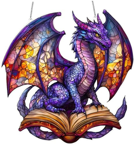 Dragon Ornament Acrylic Dragon Suncatchers for Windows Hanging 5.9 Inch Book Dragon Sun Catcher Hanging Book Dragon Ornament for Home Garden Party Decor Book Dragon Ornament Dragon Sun Catcher Sun Cat