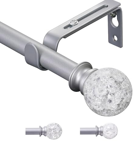 Gardinenstange für Ösenvorhänge, 67-227 cm Einziehbare Silberne Vorhangstange mit Halterung, Durchmesser 16 mm, Gardinenstange mit Runden Transluzenten Endstücken