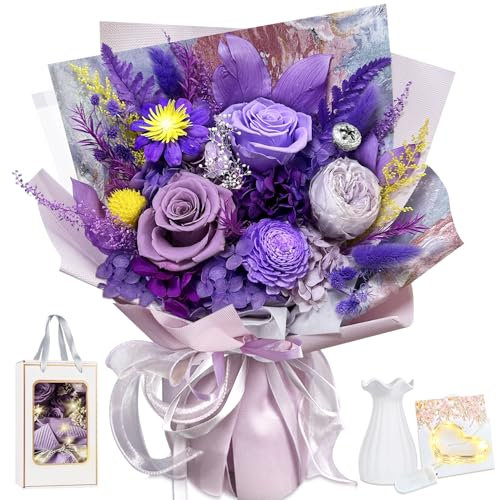 Bouquet con vaso, bouquet di rose eterne, infinito, fiori veri, in scatola regalo, regalo per donne, moglie, fidanzata, per compleanno, San Valentino, festa della mamma, Natale