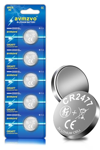 avmzvo Pilas CR2477, 3 V, pilas de botón de litio, 2477, DL2477, 5 unidades | para control remoto, luz, pequeños electrodomésticos electrónicos【5 años de garantía】