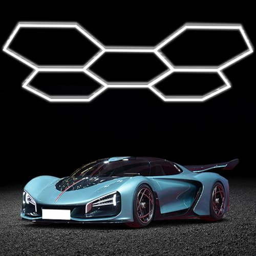 simdennr Hexagon LED Garage Lights, Hexagon Led Ceiling Light, 6500K Super Bright Honeycomb Garage Light Fixture, for Workshop, Warehouse, Car Detailing Shop, Exhibition Hall, Gym (5 HEX(24 Packs))