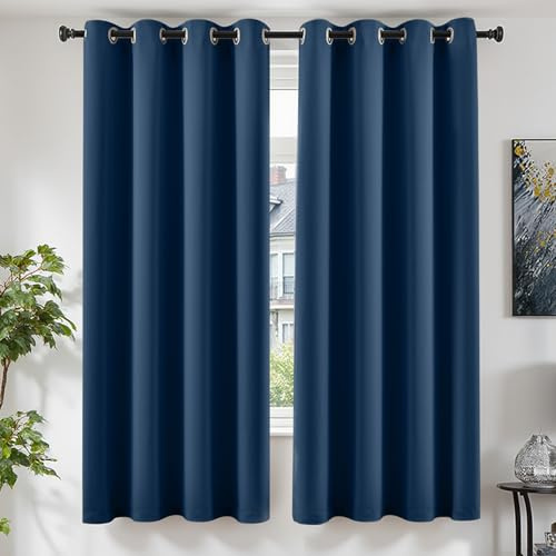 TOPICK Verdunklungsvorhänge Gardinen Vorhänge H200xB140 2er Set Dunkelblau | Gardinen mit Ösen Wohnzimmer Fensterdekoration Curtains Living Room Vorhänge Blickficht Schlafzimmer Türvorhang Übergardinen