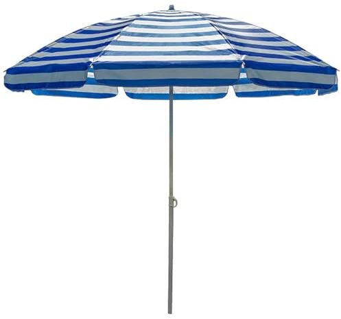 Ombrellone da Spiaggia Portatile a Righe, Parasol da Giardino con 8 Stecche, Ombrellone da Balcone UPF 50+, Facile da Aprire e Chiudere, senza Base(Bleu,200cm/6.5ft)