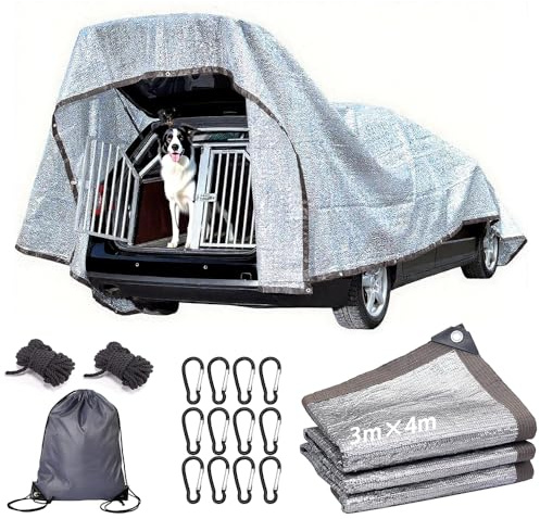 Schattennetz Auto Hund 3x4 m,Sonnenschutznetz Auto,Schattennetz Alunetz,Reflektierende Schattenplane Camping,Aluminium Schattierungsnetz mit Ösen 80% UV,für Gewächshaus Patio Pflanze,Hund,Tiere