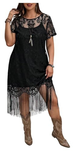 BEAUDRM Women's Plus Size Western Dress Lace Boho Fringe Cowgirl Outfits | Tassel, Boho, Western Outfits, Cowgirl Outfits, Y2k Clothes, Country Concert Outfits, Black, X-Large Plus
