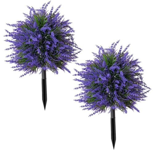 FUANA Sfera artificiale di lavanda topiaria da 50 cm, in bosso di lavanda artificiale, zero cura, per esterni, con picchetto