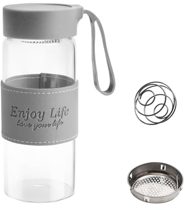 Shaker à protéines en verre - 480 ml - Shaker à protéines - Avec tamis et boule en acier inoxydable - Shaker à protéines - Bouteille de fitness - Shaker pour protéines - Suppléments de sport - B
