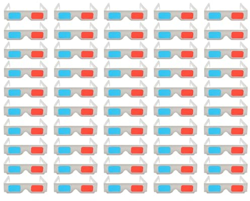 OUNONA 50 Occhiali 3D Anaglifici Rosso Blu in Cartone Leggeri e Portatili per Film Giochi e Dvd 3D Set da 50 Pezzi per e Famiglia