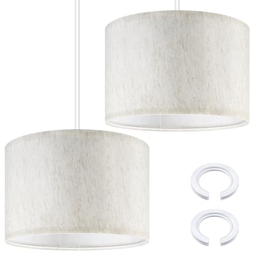Weewooday 2 Stück Stoff Lampenschirm Ø 30 x 20 cm mit E27 auf E14 Adapterring Runder Lampenschirm mit Einfacher Montage aus Leinen für Tischlampe Nachttischlampe Stehlampe(Hellbeige)