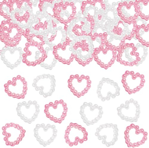 ParPix 200× Perlen Herzen Streudeko Hochzeit, Perlenhochzeit Deko Konfetti Weiß Rosa,Mini Herz Hochzeit Tischdeko,Hochzeitsdeko Herz Confetti,Wedding Perlen Herzkonfetti,Herzen Deko Hochzeits Konfetti