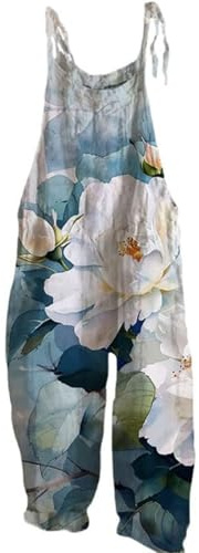 Daikascbny Salopette Donna In Lino Con Tasche Laterale Overall Vintage Casual Con Fiori Stile Salopette Elegante Con Spalline Regolabili Senza Maniche Jumpsuit Estiva Gamba Dritta Tuta