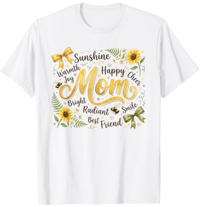 Radiant Mom Floral Sunshine Bumblebee Design T-Shirt