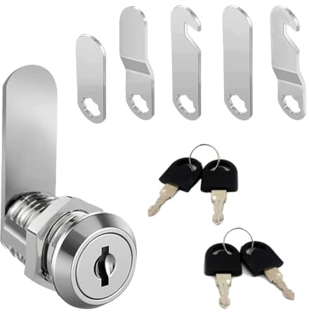 Cam Lock, Cabinet Lock, 4 Keys, Comes with 5 Different Lock Plates | Security Locker Locks, Cabinet Locks, Suit for Mailboxes Locker Toolboxe Filing Cabinet Letter Box Lock