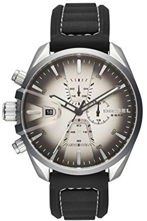 Diesel Herrenuhr Ms9 Chrono, QuarzChronographenwerk, 47 mm Silbernes Edelstahlgehäuse mit Silikonarmband, DZ4483
