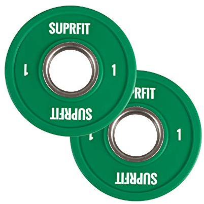 Suprfit Mini PU-stötfångare Plates – gummerade hantelskivor, par för teknikträning med hantelstången, vikt: 2 x 1 kg, stålring med 50 mm diameter, färg: grön