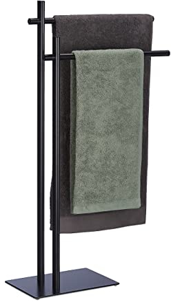 Relaxdays Handtuchhalter stehend, Handtuchständer mit 2 Armen, HBT: 87,5 x 51 x 20 cm, Stahl, Kleiderablage Bad, schwarz