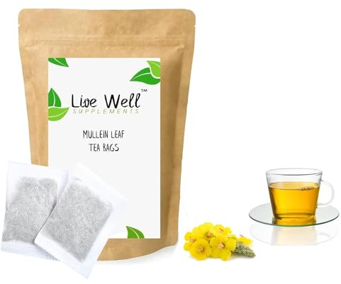 Live Well Supplements™ Mullein Leaf Herbal Tea Bags For Lungs, Respiratory Support and Mucous Membranes (10 Tea Bags) 20-30 Cups