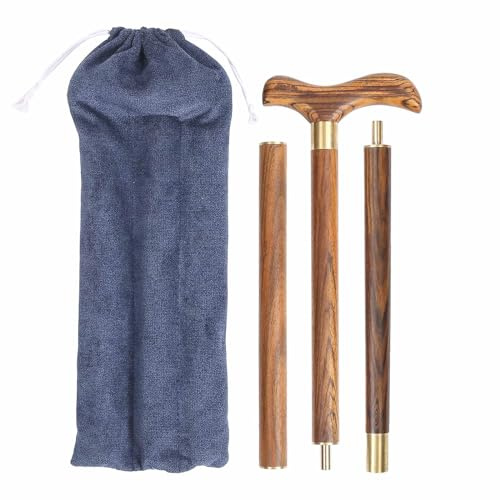 ANKROYU Gehstock aus Holz, 87cm Ebenholz Spazierstock mit T-Griff, Dunkelbraun Gehstock mit Aufbewahrungstasche, Alltagsgehhilfe für Senioren mit Rutschfestem Gummi