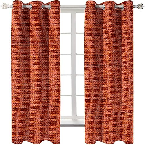 Homxi Gardinen Vorhänge Blickdicht 2er Set,2 x 132W x 115H cm,Vorhänge Blickdicht Wohnzimmer Orange Gewebter Druck Ösenvorhang Gardine