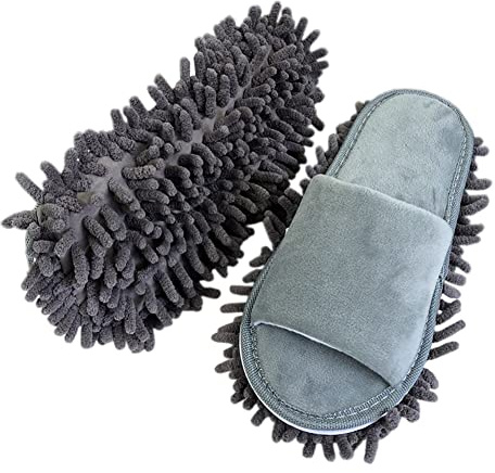 Volicph Rengöringstofflor med rengörande avtagbara tofflor mikrofibersula golvrengöring tofflor dammtrasa tofflor moppskor rengöringsskor, Grå sammet, 35/38 EU